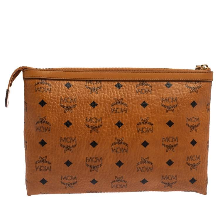 Pre Owned MCM Cognac Visetos Coated Canvas Pouch