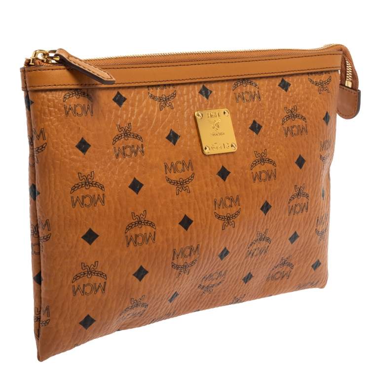 Pre Owned MCM Cognac Visetos Coated Canvas Pouch