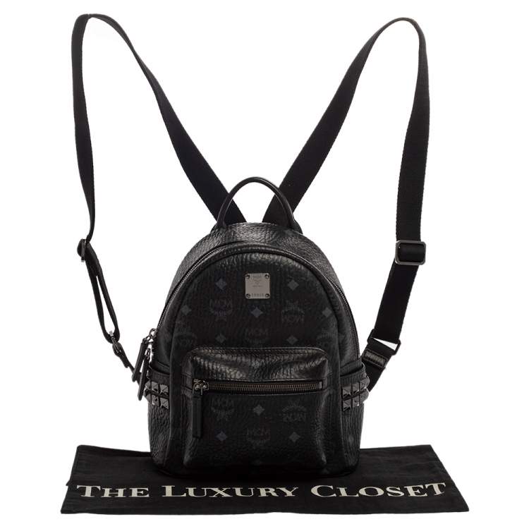 Pre Owned MCM Black Visetos Coated Canvas Mini Stark Backpack