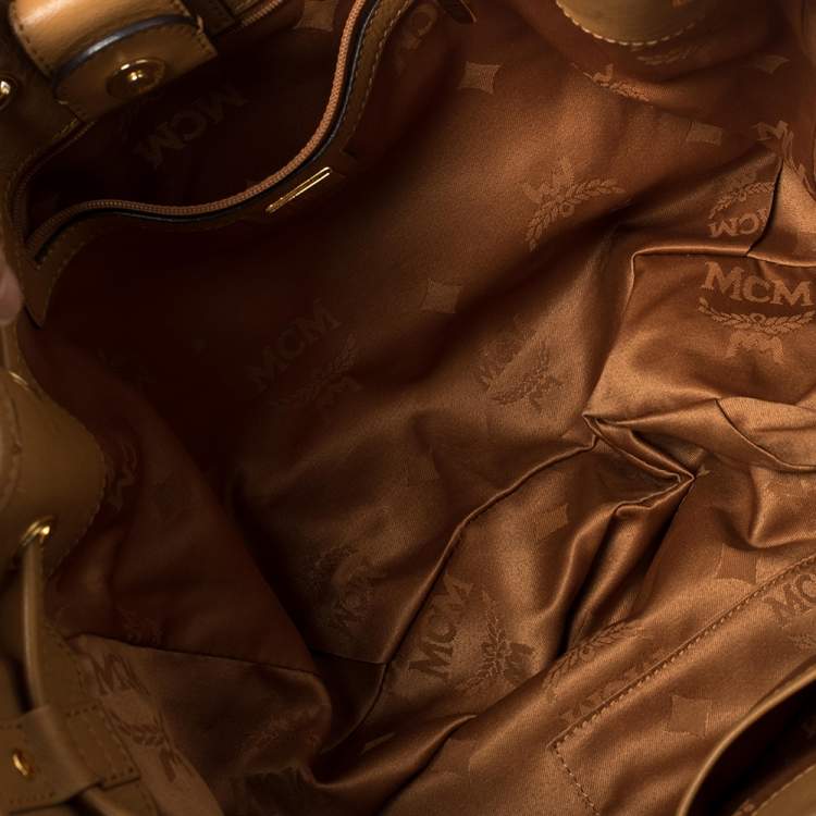 مملوكة مسبقًا MCM Brown Cognac Visetos Coated Canvas Drawstring Bucket Bag
