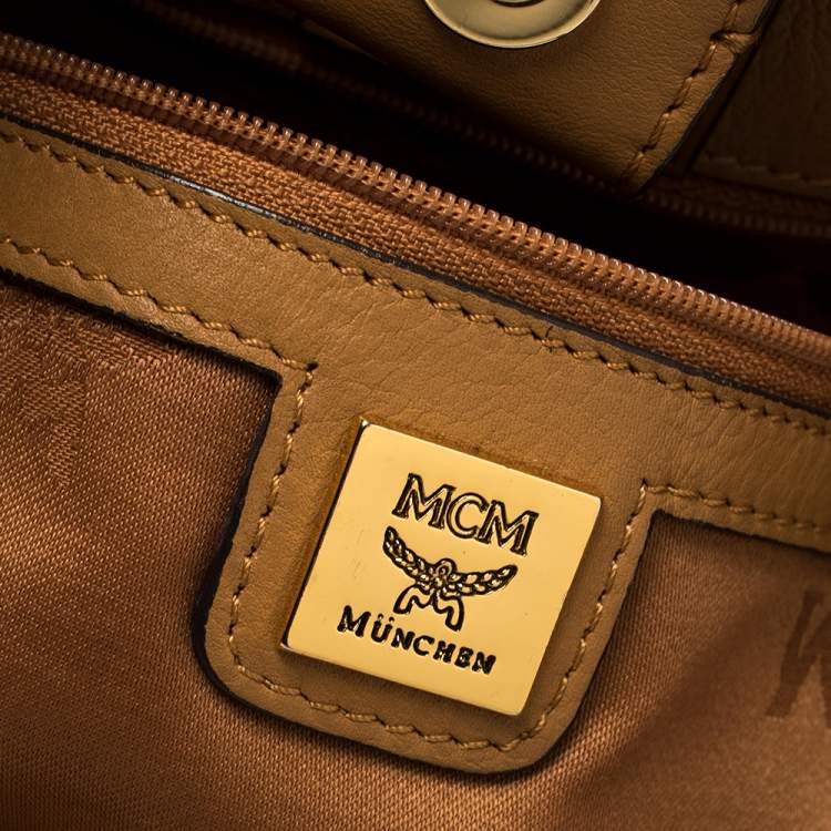 مملوكة مسبقًا MCM Brown Cognac Visetos Coated Canvas Drawstring Bucket Bag