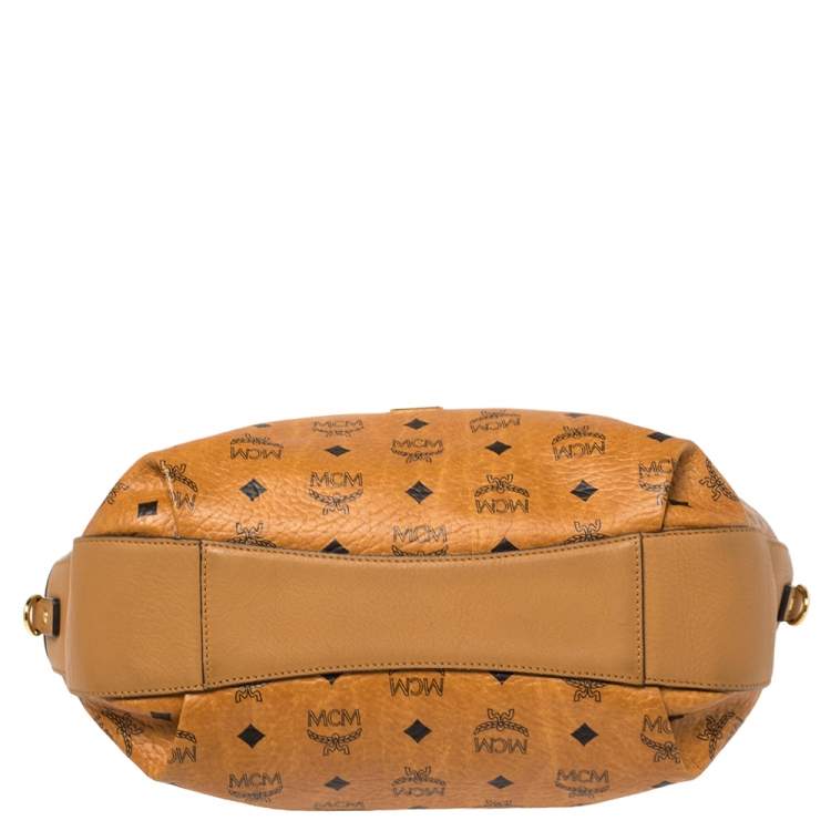 مملوكة مسبقًا MCM Brown Cognac Visetos Coated Canvas Drawstring Bucket Bag