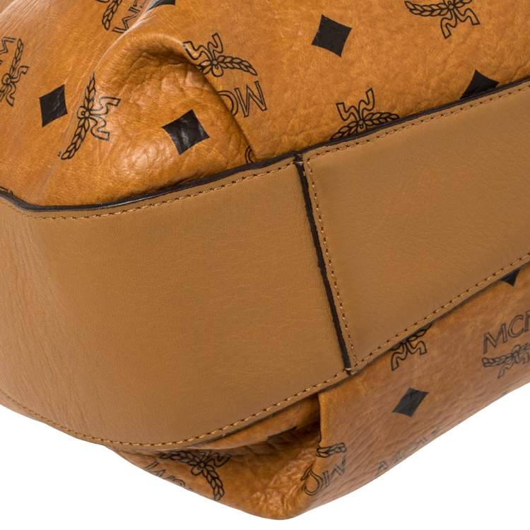 مملوكة مسبقًا MCM Brown Cognac Visetos Coated Canvas Drawstring Bucket Bag