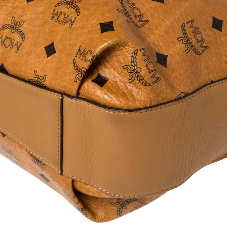 مملوكة مسبقًا MCM Brown Cognac Visetos Coated Canvas Drawstring Bucket Bag
