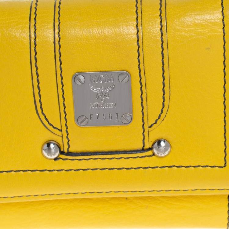 Pre Owned MCM Yellow Leather Tassel Compact Wallet