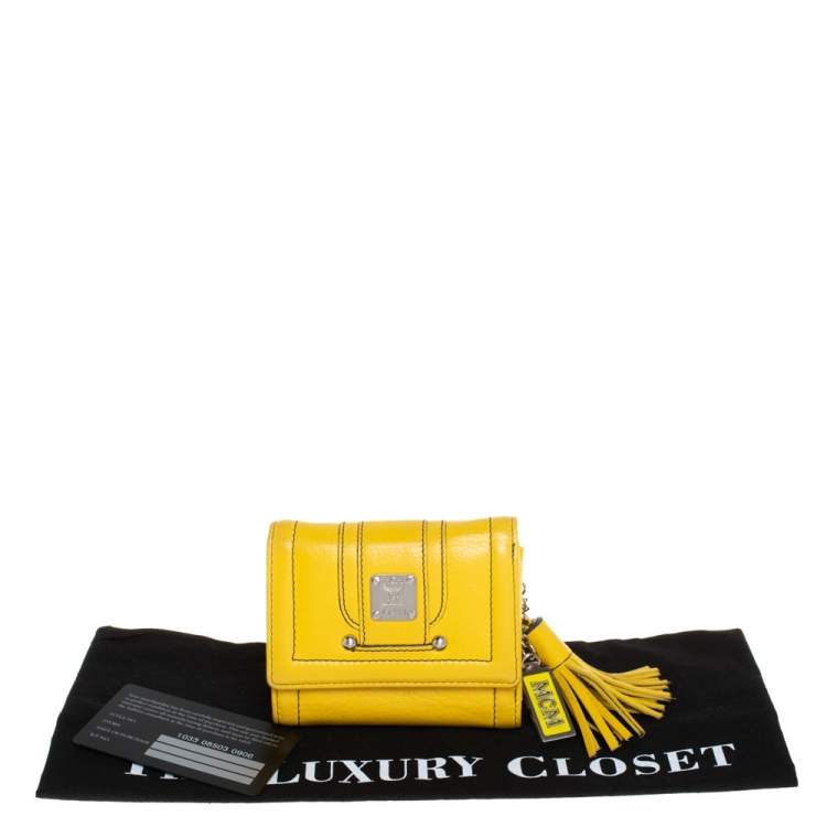 Pre Owned MCM Yellow Leather Tassel Compact Wallet