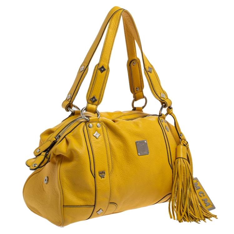 Pre Owned MCM Yellow Leather Tassel Satchel