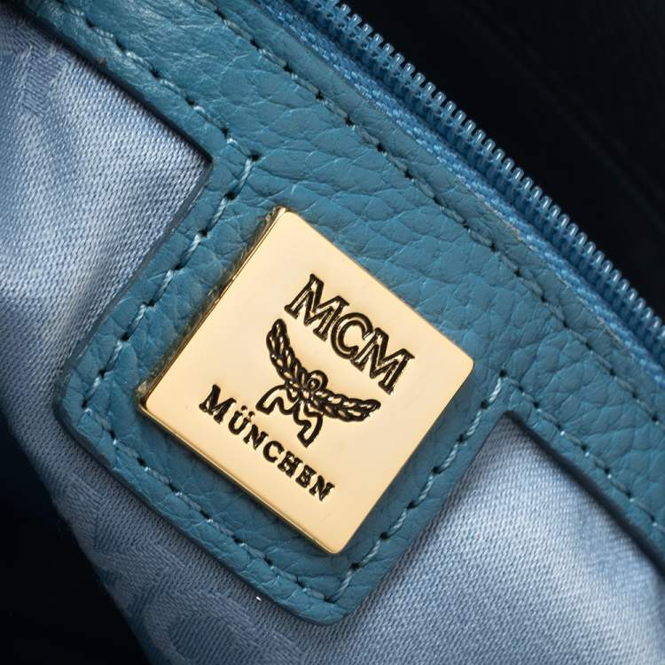 Pre Owned MCM Blue Leather Studded Zip Tote