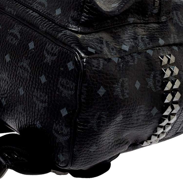 Pre Owned MCM Black Visetos Coated Canvas Medium Studs Stark Backpack