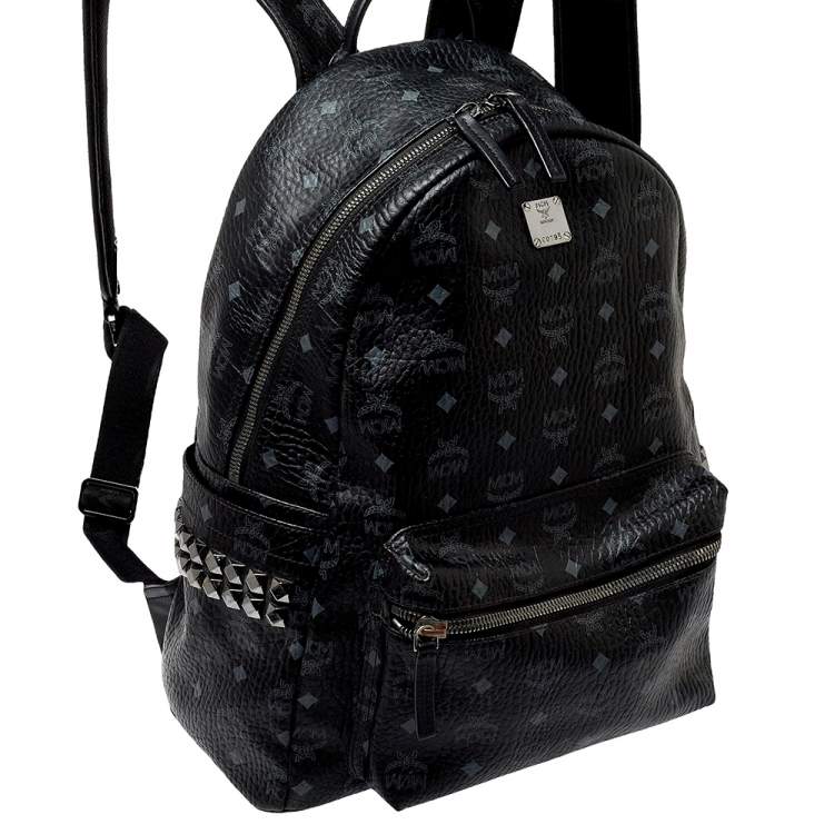 Pre Owned MCM Black Visetos Coated Canvas Medium Studs Stark Backpack