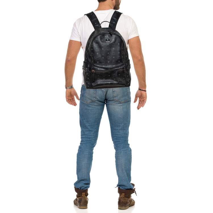 Pre Owned MCM Black Visetos Coated Canvas Medium Studs Stark Backpack