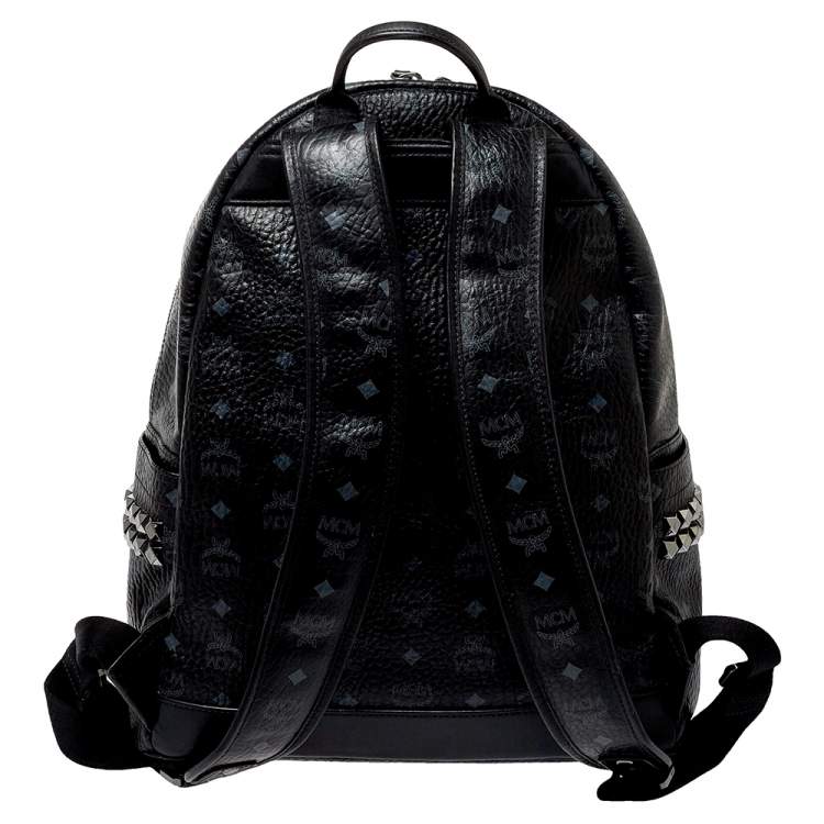 Pre Owned MCM Black Visetos Coated Canvas Medium Studs Stark Backpack