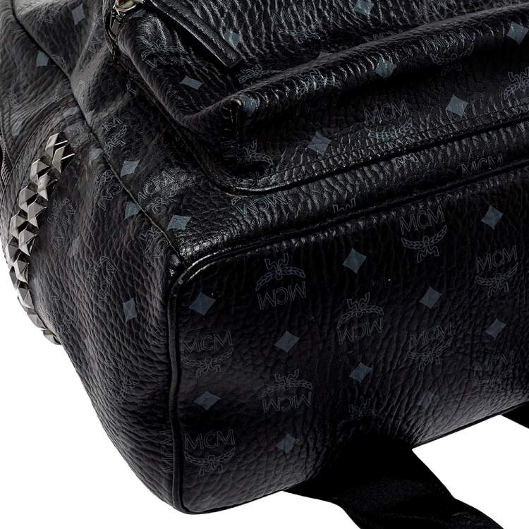 Pre Owned MCM Black Visetos Coated Canvas Medium Studs Stark Backpack