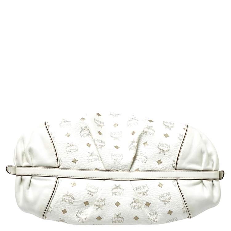 مملوكة مسبقًا MCM White Visetos Coated Canvas and Leather Shoulder Bag