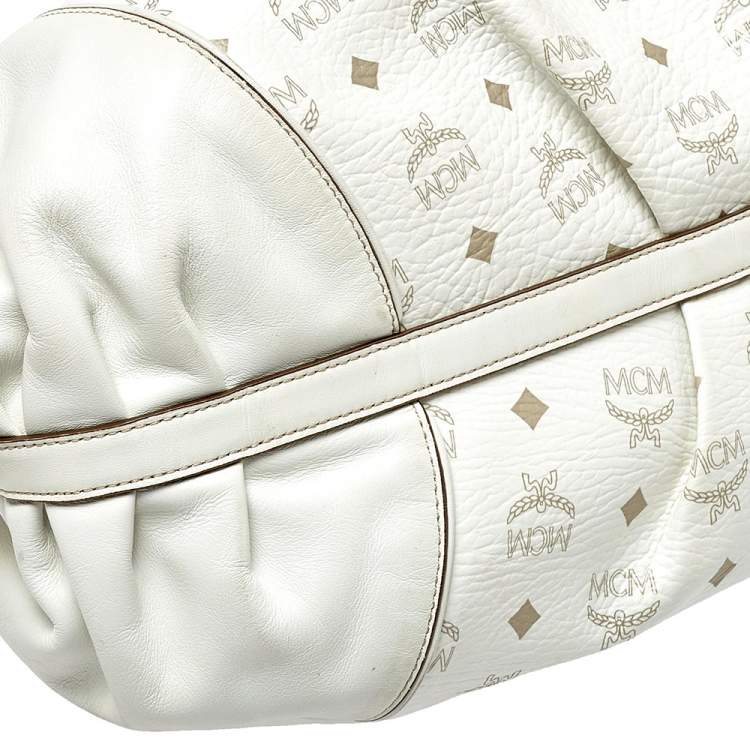 مملوكة مسبقًا MCM White Visetos Coated Canvas and Leather Shoulder Bag