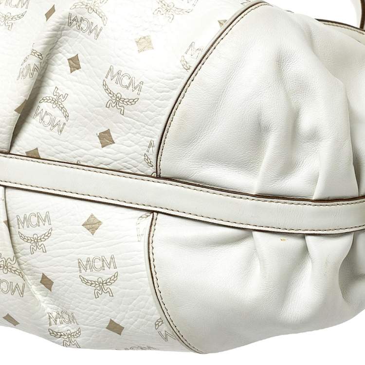مملوكة مسبقًا MCM White Visetos Coated Canvas and Leather Shoulder Bag