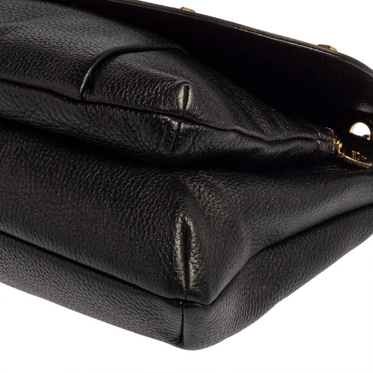 Pre Owned MCM Black Leather Studded Flap Shoulder Bag