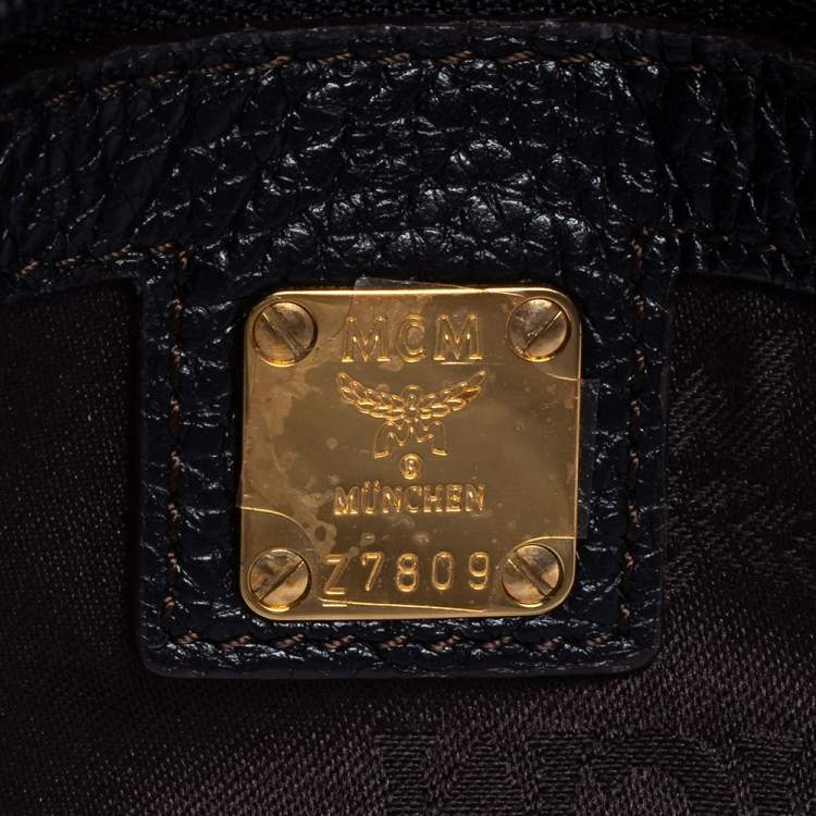 Pre Owned MCM Black Leather Studded Flap Shoulder Bag