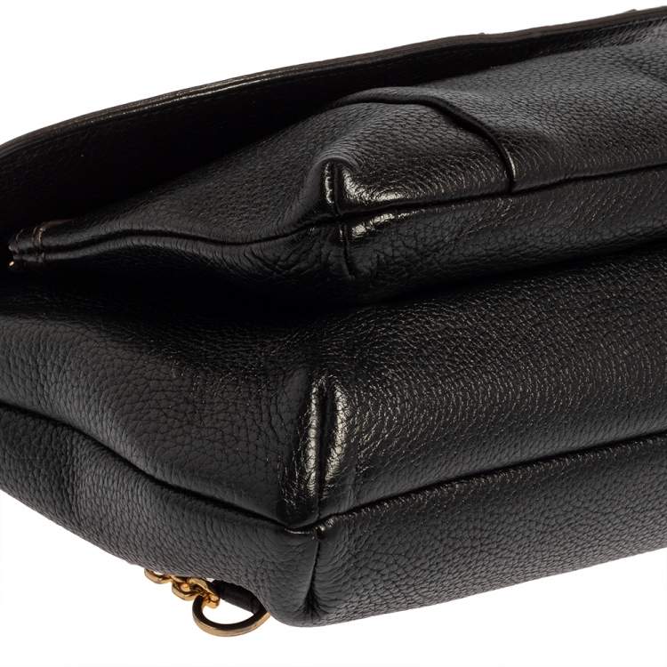 Pre Owned MCM Black Leather Studded Flap Shoulder Bag