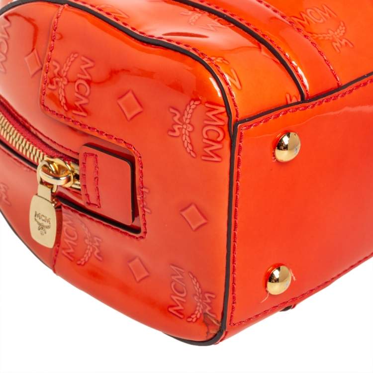 Pre Owned MCM Orange Heritage Patent Leather Small Boston Bag