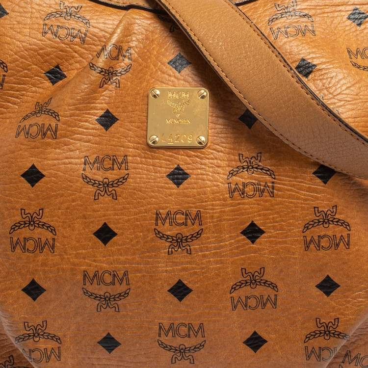Pre Owned MCM Cognac Visetos Coated Canvas and Leather Shoulder Bag