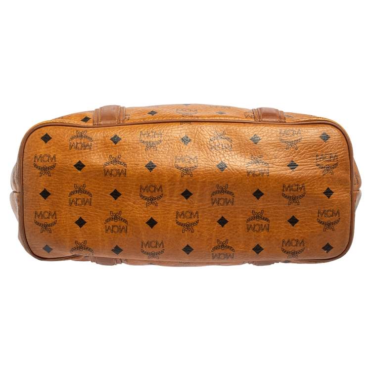 Pre Owned MCM Cognac Visetos Coated Canvas and Leather Shopper Tote