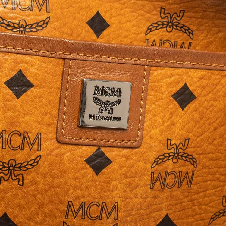 Pre Owned MCM Cognac Visetos Coated Canvas and Leather Shopper Tote