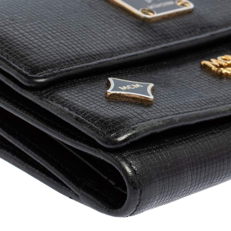 Pre Owned MCM Black Leather Studded Three Fold Wallet