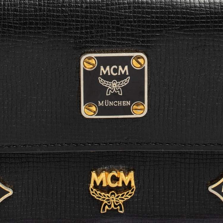 Pre Owned MCM Black Leather Studded Three Fold Wallet