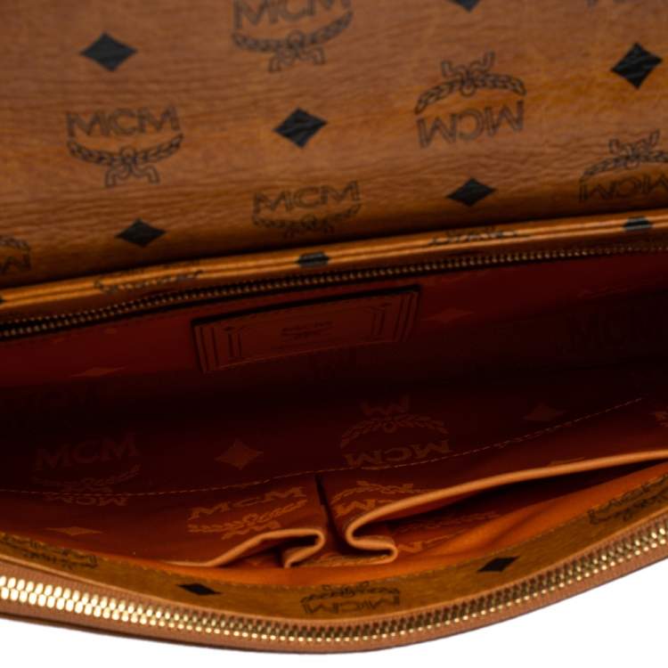 Pre Owned MCM Cognac Visetos Coated Canvas Heritage Briefcase