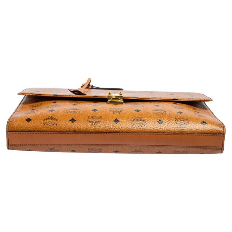 Pre Owned MCM Cognac Visetos Coated Canvas Heritage Briefcase