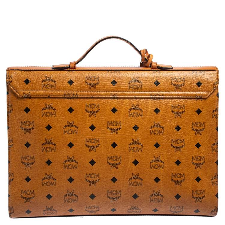 Pre Owned MCM Cognac Visetos Coated Canvas Heritage Briefcase
