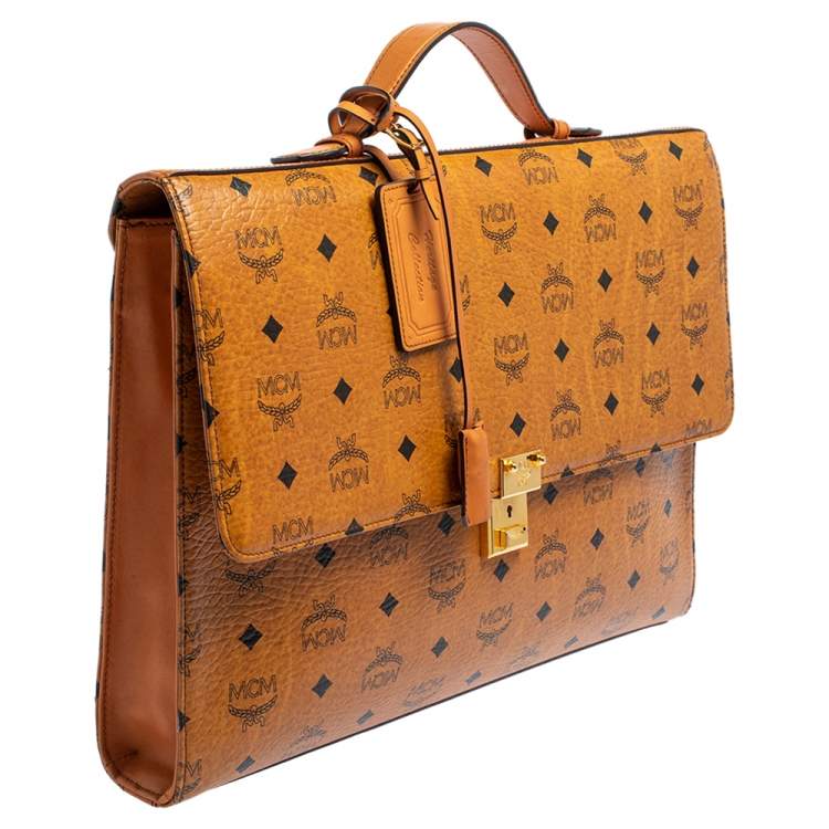 Pre Owned MCM Cognac Visetos Coated Canvas Heritage Briefcase