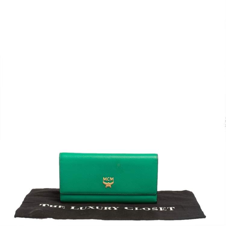 Pre Owned MCM Green Leather Milla Long Trifold Wallet