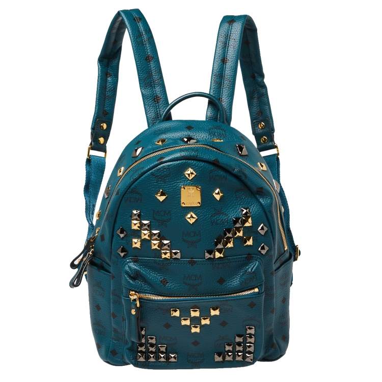 MCM, Bags, Mcm Stark Front Studs Backpack 33 In Blue Visetos Coated  Canvas