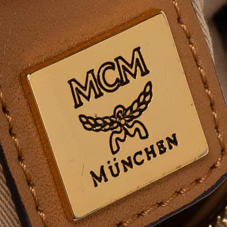 Pre Owned MCM Cognac Visetos Coated Canvas and Leather Shopper Tote