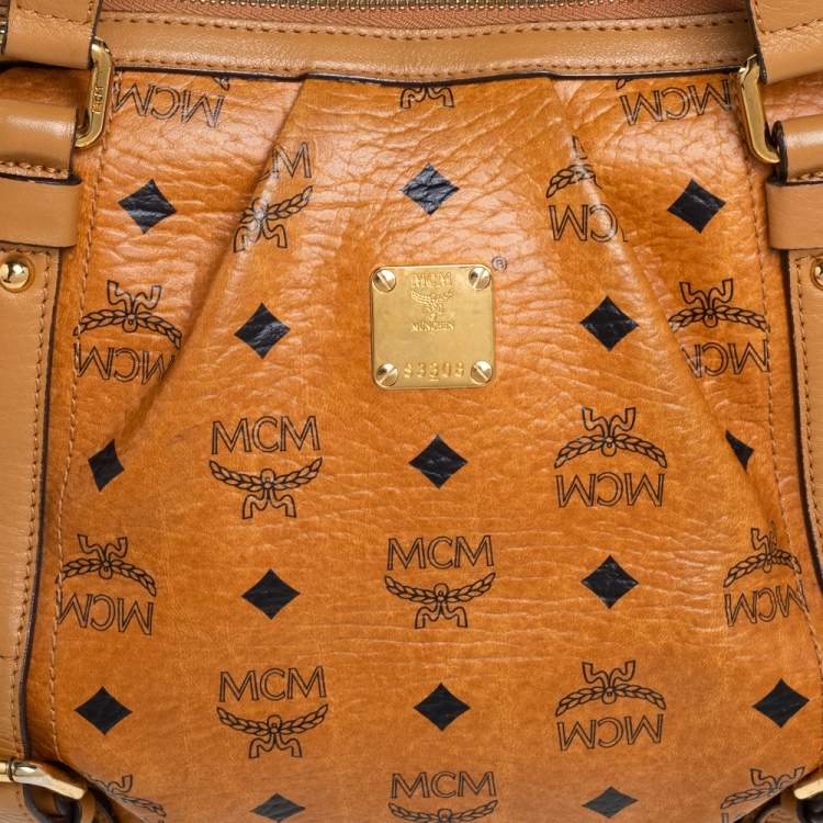Pre Owned MCM Cognac Visetos Coated Canvas and Leather Shopper Tote
