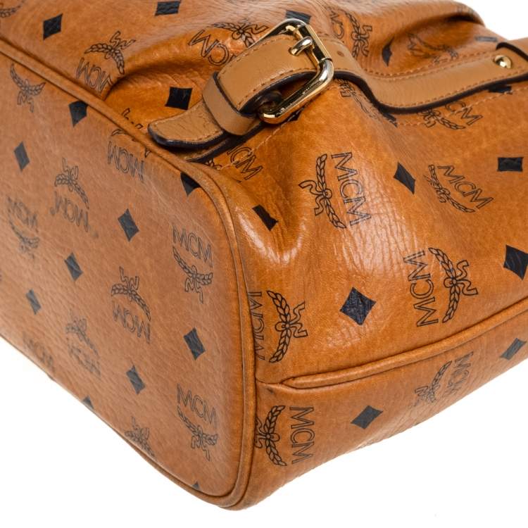 Pre Owned MCM Cognac Visetos Coated Canvas and Leather Shopper Tote