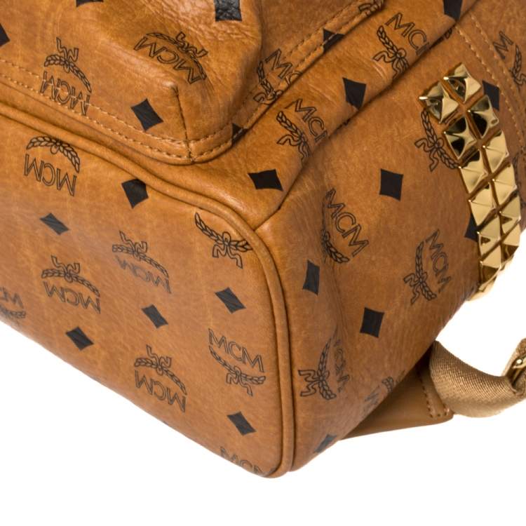 Pre Owned MCM Cognac Visetos Coated Canvas Small Studs Stark Backpack