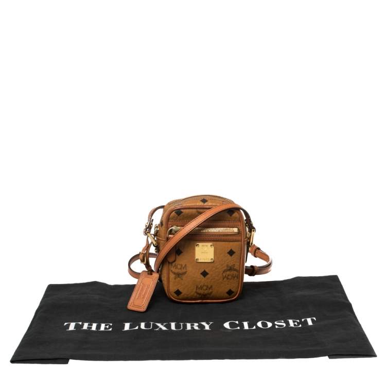 Pre Owned MCM Cognac Visetos Coated Canvas Small Crossbody Bag