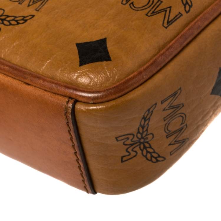 Pre Owned MCM Cognac Visetos Coated Canvas Small Crossbody Bag