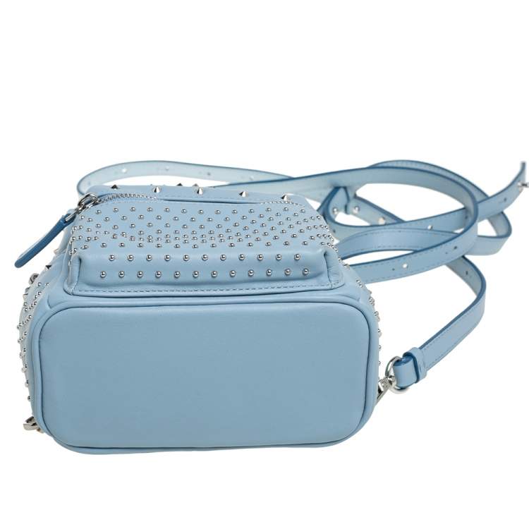 Pre Owned MCM Sky Blue Studded Leather Mini Stark Bebe Boo Backpack