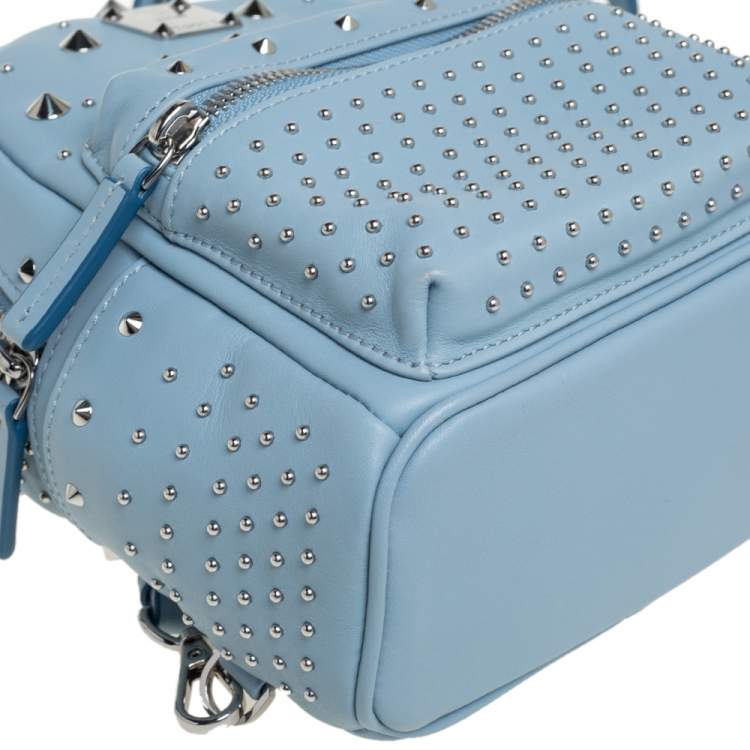 Pre Owned MCM Sky Blue Studded Leather Mini Stark Bebe Boo Backpack
