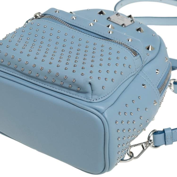 Pre Owned MCM Sky Blue Studded Leather Mini Stark Bebe Boo Backpack