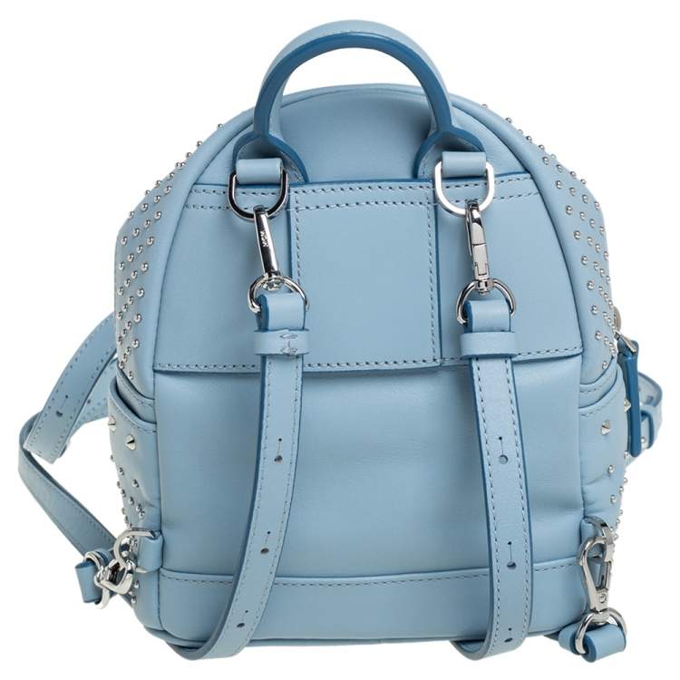Pre Owned MCM Sky Blue Studded Leather Mini Stark Bebe Boo Backpack