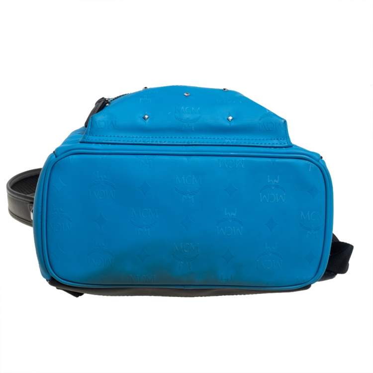 Pre Owned MCM Sky Blue Visestos Faux Leather and Leather Stardust Backpack