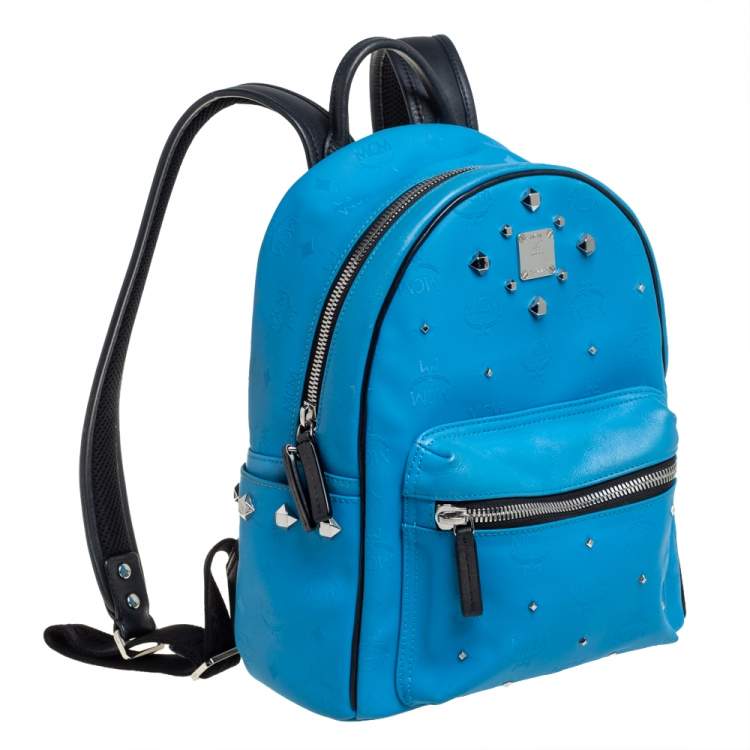 Pre Owned MCM Sky Blue Visestos Faux Leather and Leather Stardust Backpack