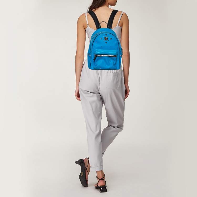 Pre Owned MCM Sky Blue Visestos Faux Leather and Leather Stardust Backpack