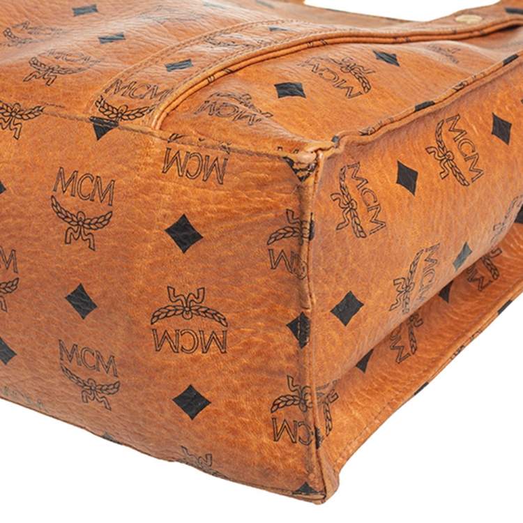 مملوكة مسبقًا MCM Cognac Visetos Coated Canvas Heritage Top Zip Tote