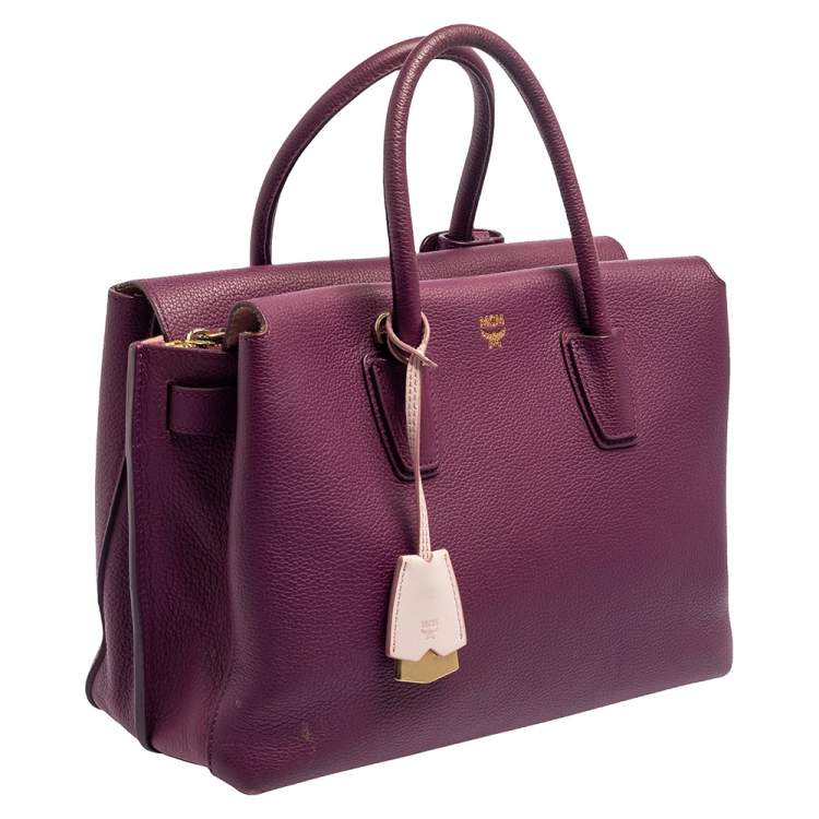 Pre Owned MCM Purple Leather Medium Milla Tote